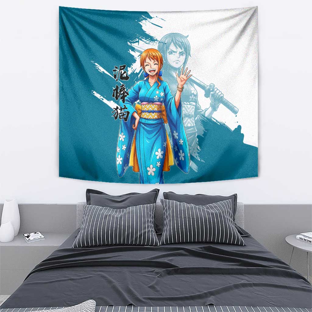 Wano Navigator Nami Tapestry Floral Kimono Anime Brush Art