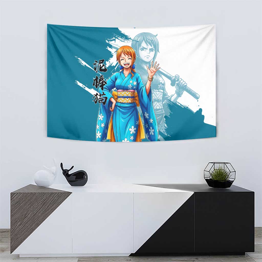 Wano Navigator Nami Tapestry Floral Kimono Anime Brush Art