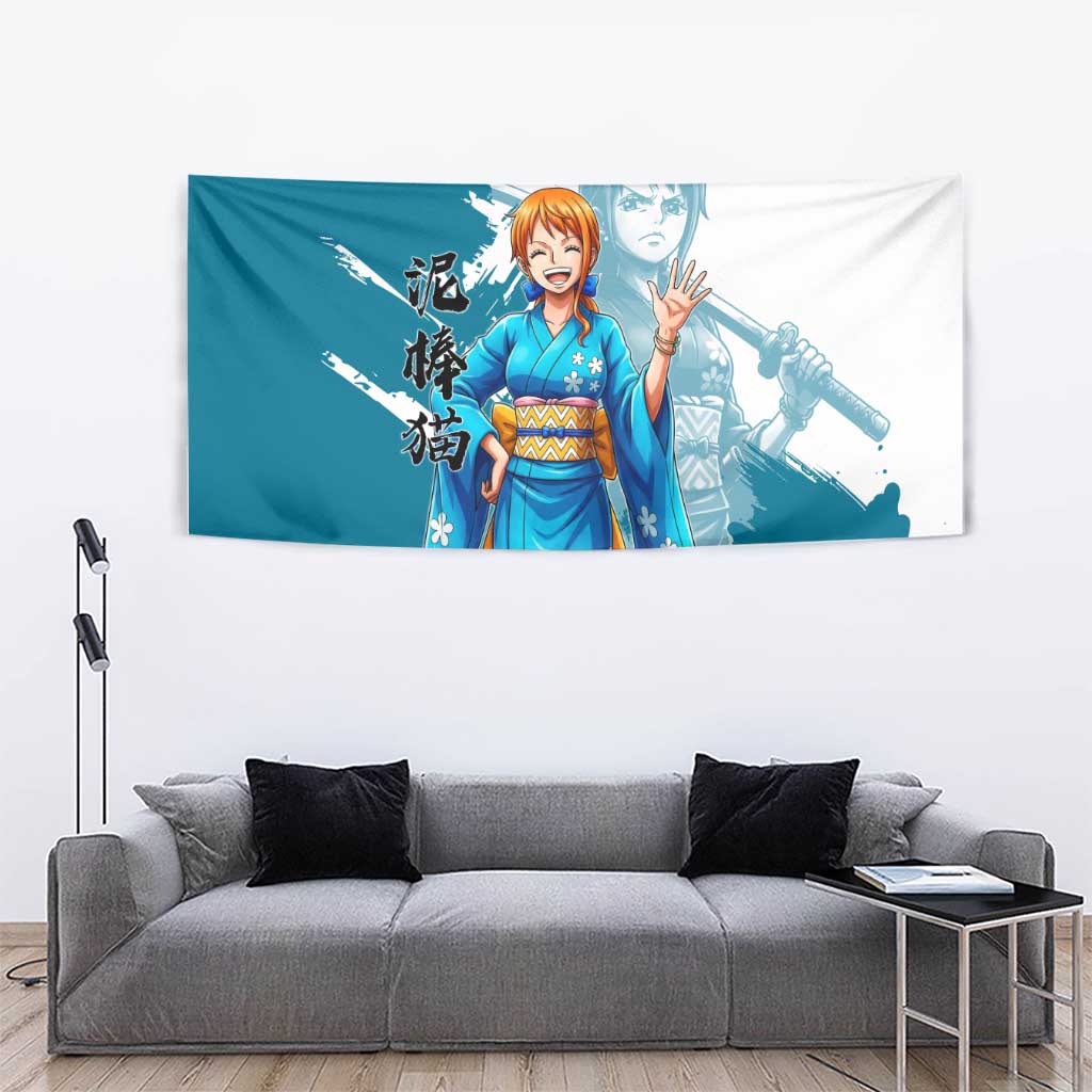 Wano Navigator Nami Tapestry Floral Kimono Anime Brush Art