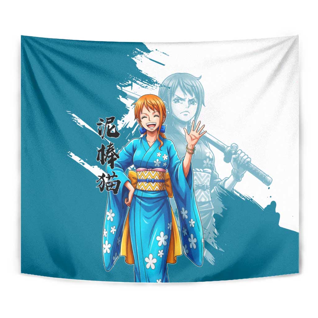 Wano Navigator Nami Tapestry Floral Kimono Anime Brush Art
