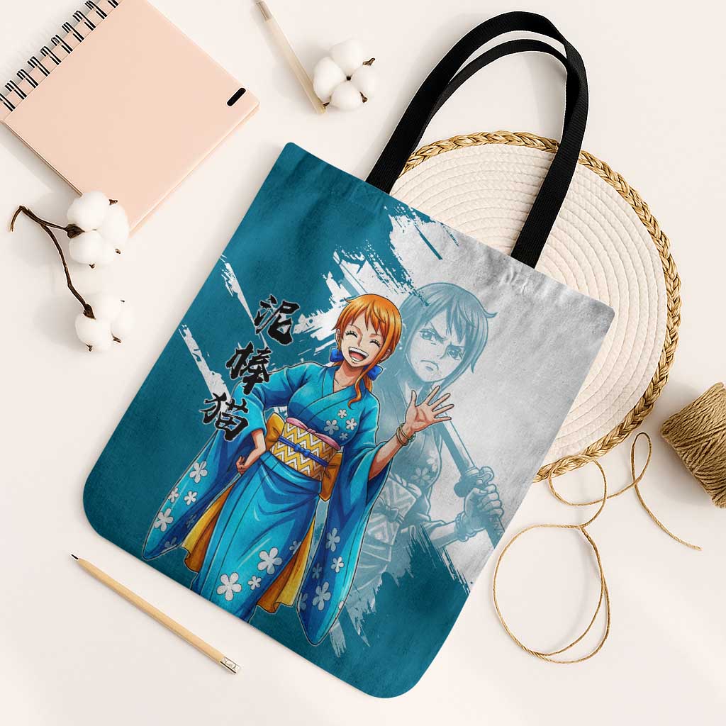 Wano Navigator Nami Tote Bag Floral Kimono Anime Brush Art