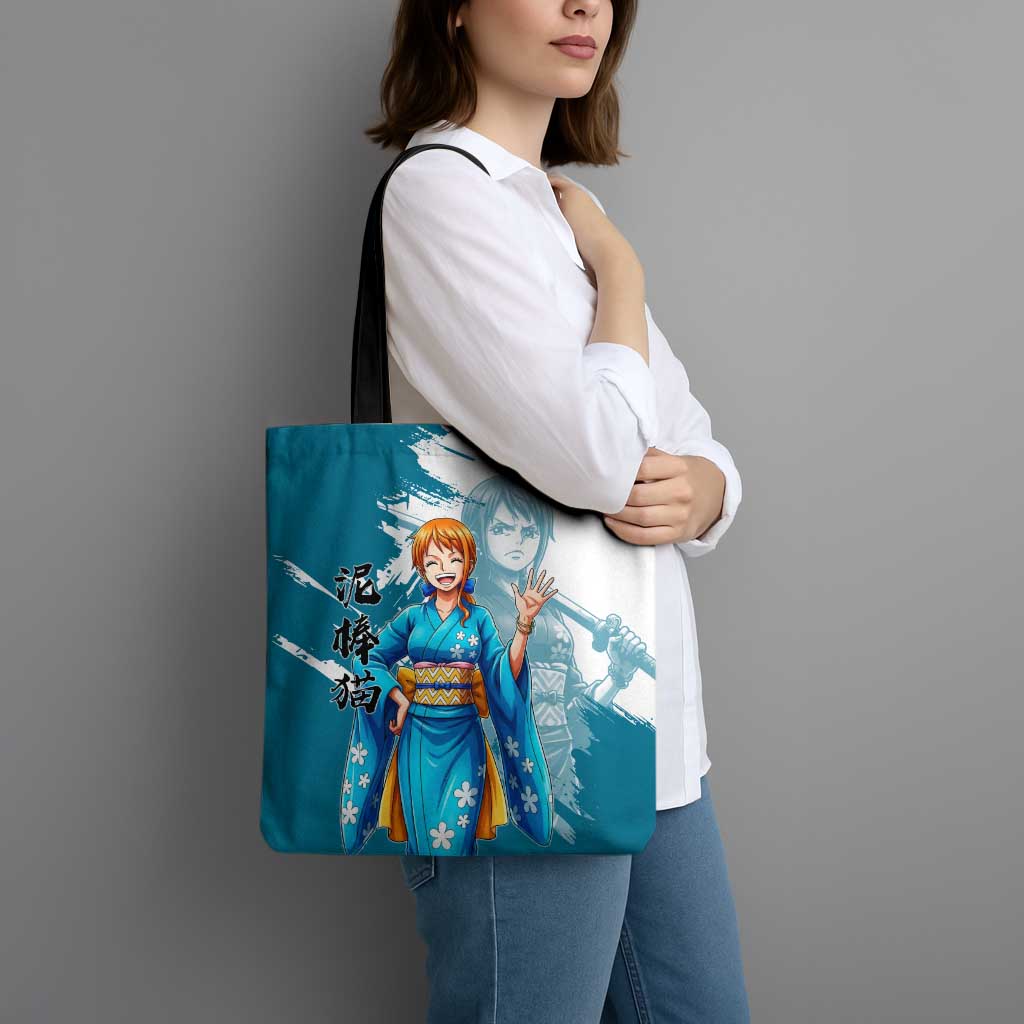 Wano Navigator Nami Tote Bag Floral Kimono Anime Brush Art
