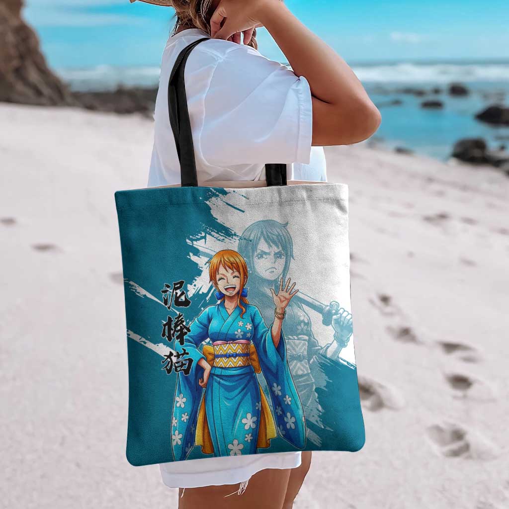 Wano Navigator Nami Tote Bag Floral Kimono Anime Brush Art