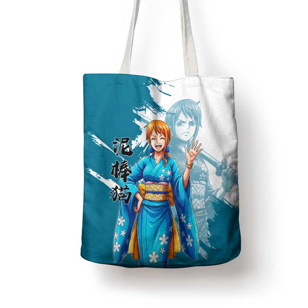 Wano Navigator Nami Tote Bag Floral Kimono Anime Brush Art