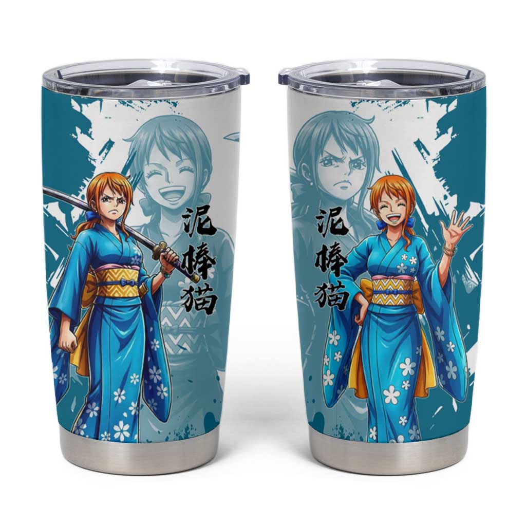 Wano Navigator Nami Tumbler Cup Floral Kimono Anime Brush Art