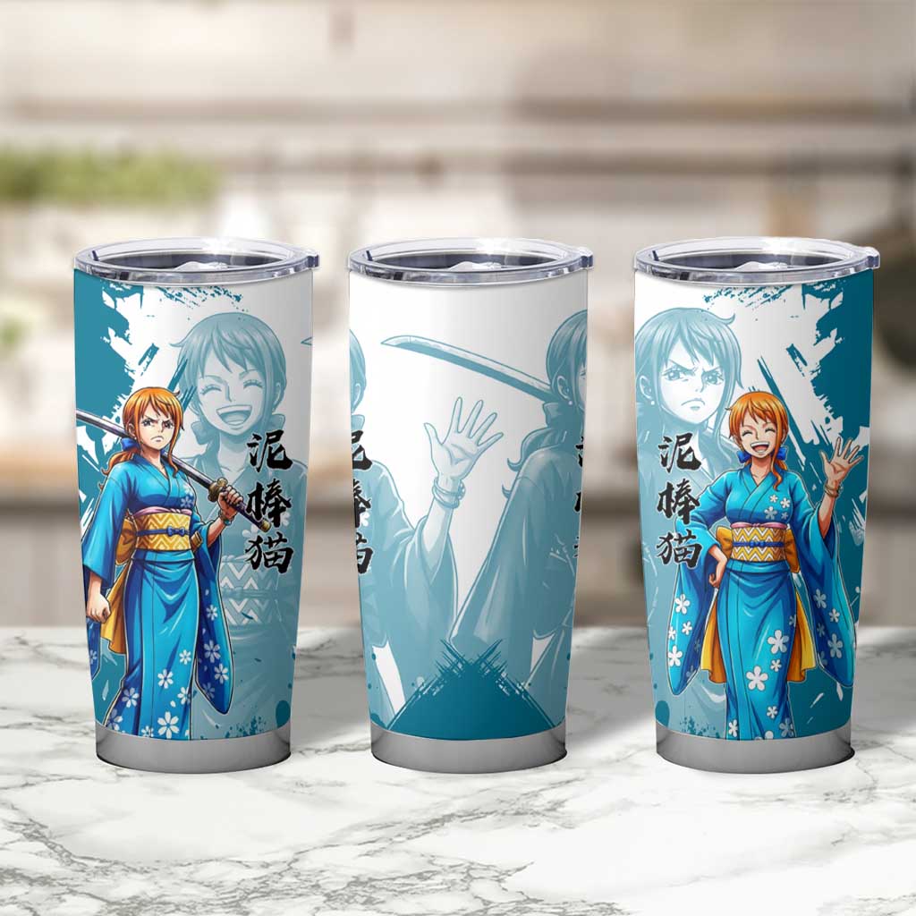Wano Navigator Nami Tumbler Cup Floral Kimono Anime Brush Art