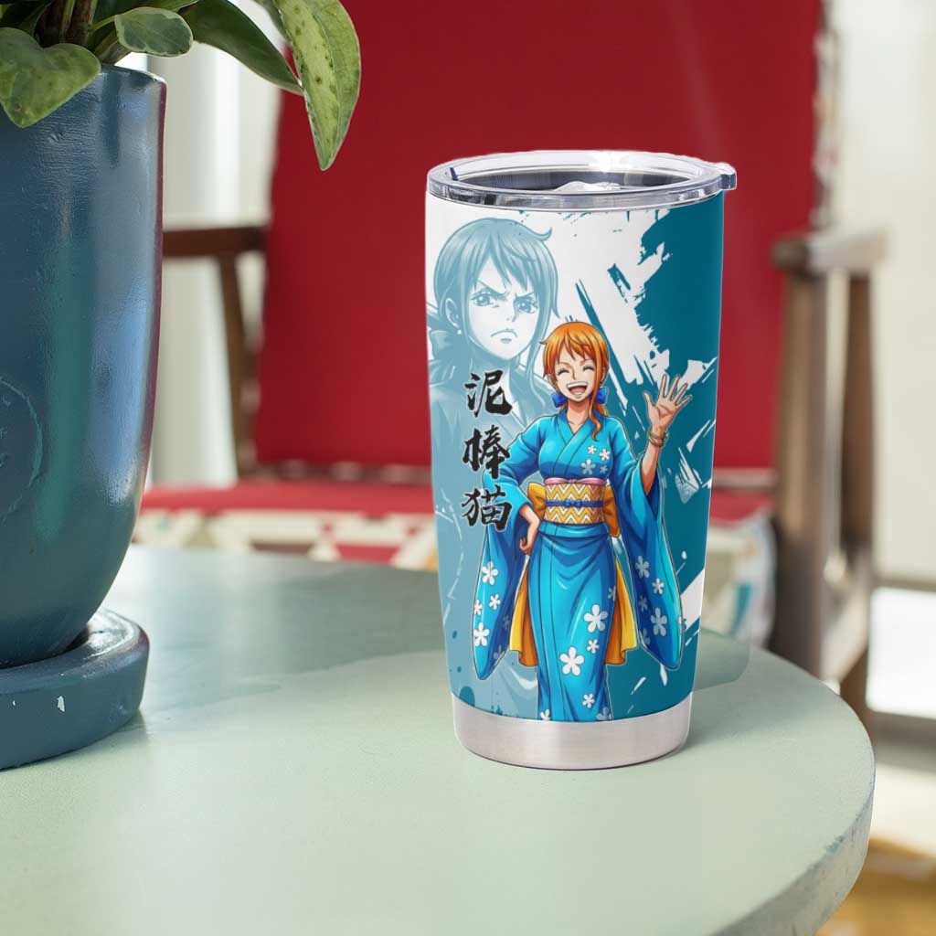 Wano Navigator Nami Tumbler Cup Floral Kimono Anime Brush Art