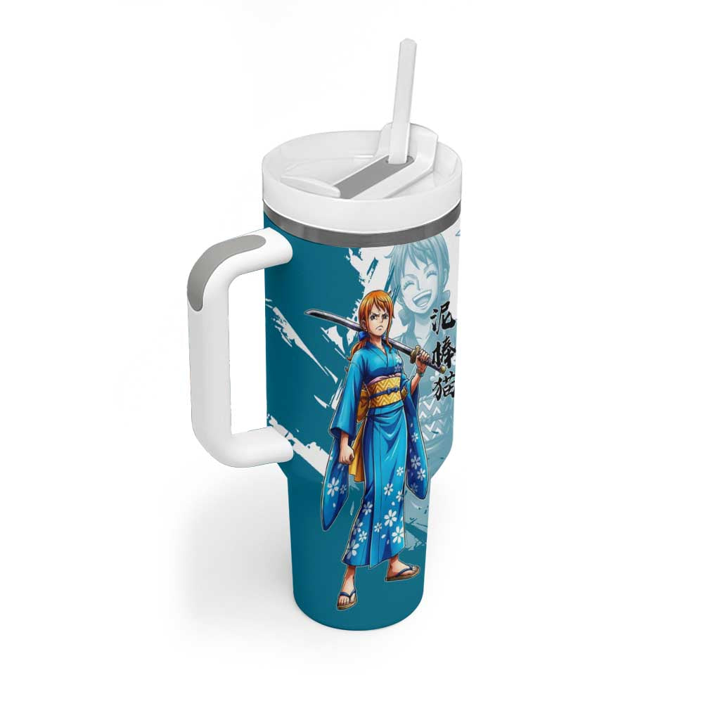 Wano Navigator Nami Tumbler With Handle Floral Kimono Anime Brush Art