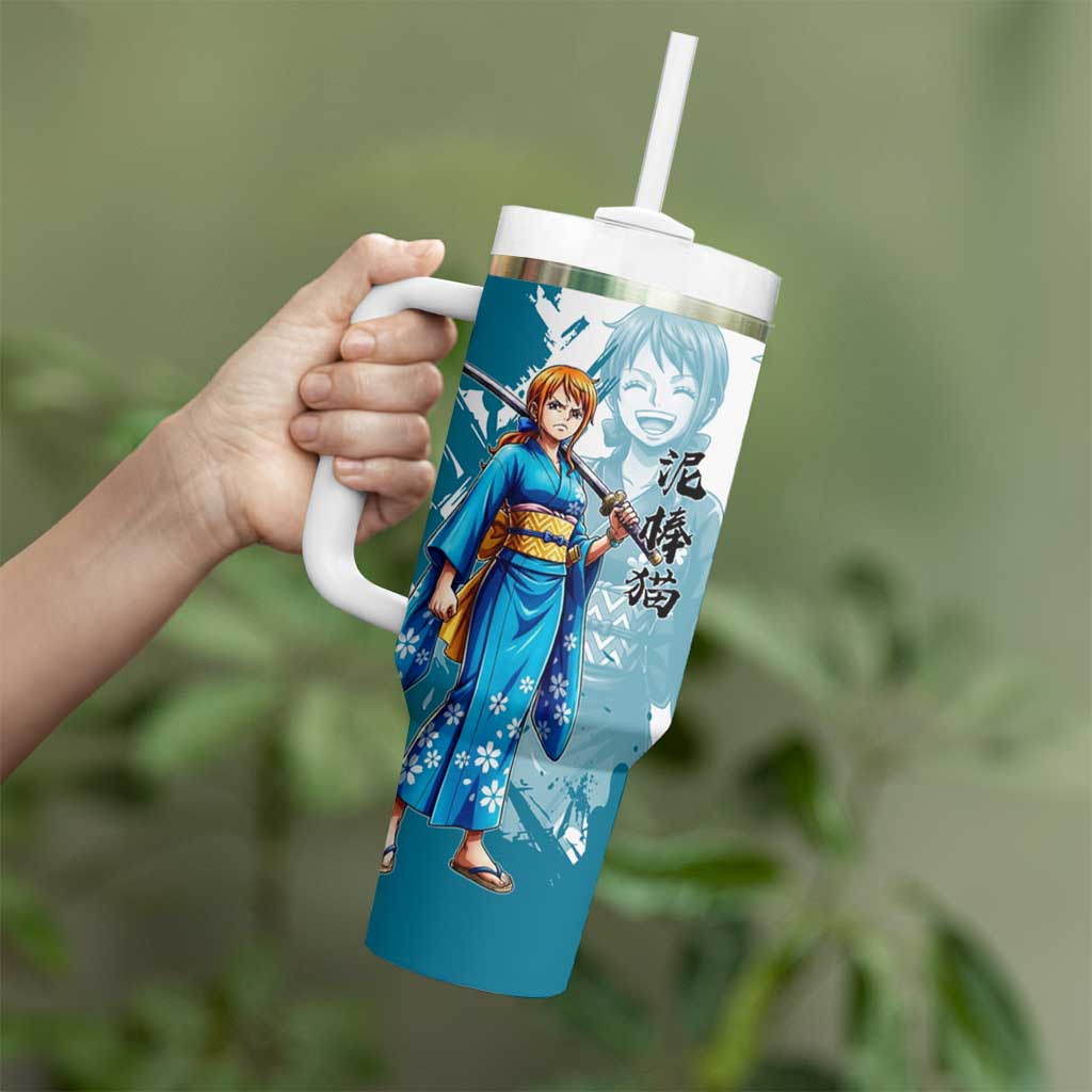 Wano Navigator Nami Tumbler With Handle Floral Kimono Anime Brush Art