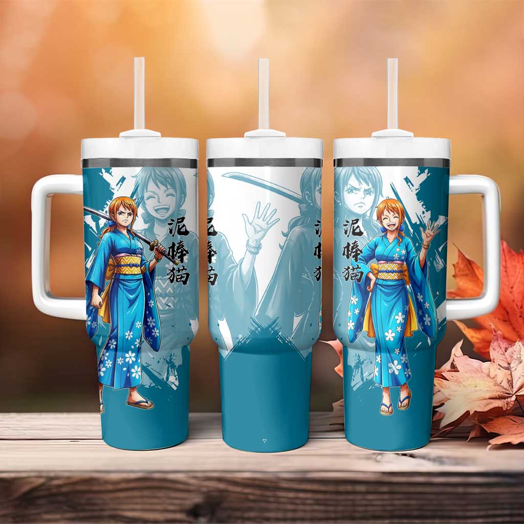 Wano Navigator Nami Tumbler With Handle Floral Kimono Anime Brush Art