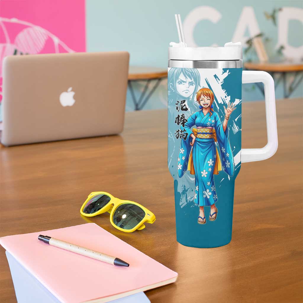 Wano Navigator Nami Tumbler With Handle Floral Kimono Anime Brush Art
