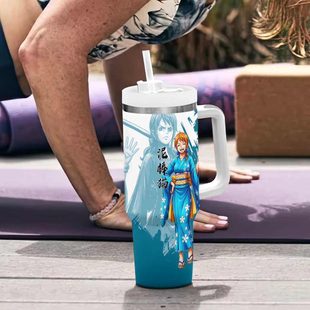 Wano Navigator Nami Tumbler With Handle Floral Kimono Anime Brush Art