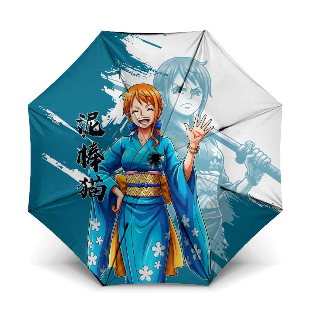 Wano Navigator Nami Umbrella Floral Kimono Anime Brush Art
