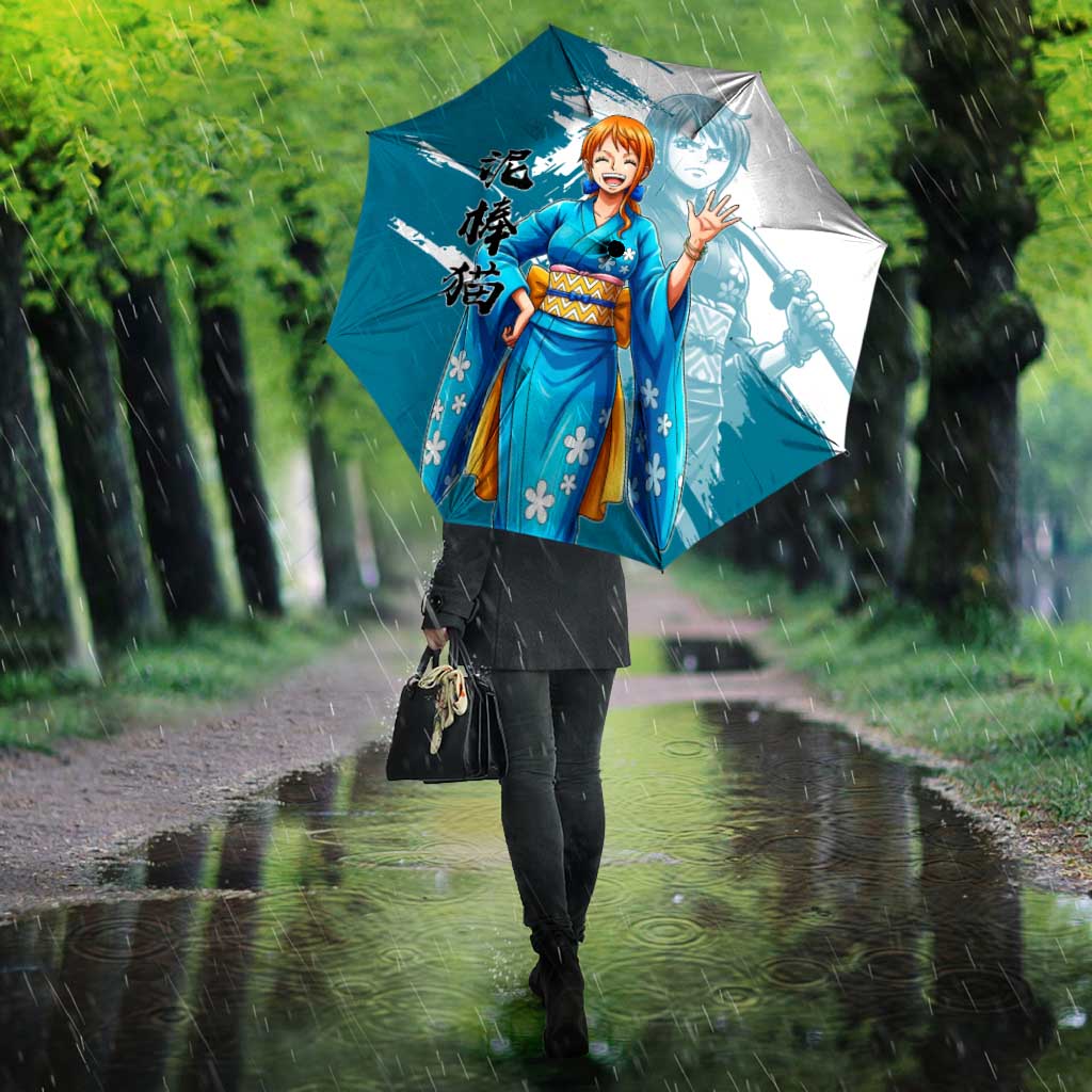 Wano Navigator Nami Umbrella Floral Kimono Anime Brush Art