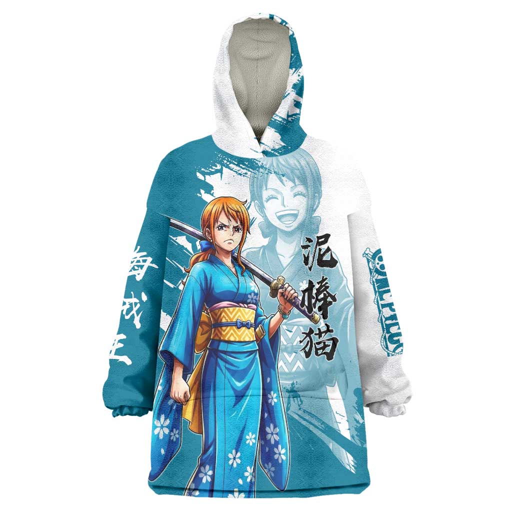 Wano Navigator Nami Wearable Blanket Hoodie Floral Kimono Anime Brush Art