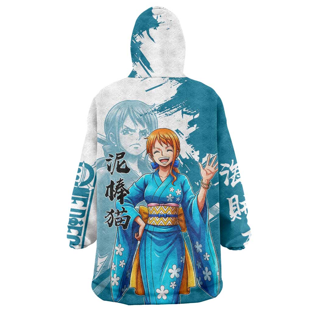 Wano Navigator Nami Wearable Blanket Hoodie Floral Kimono Anime Brush Art