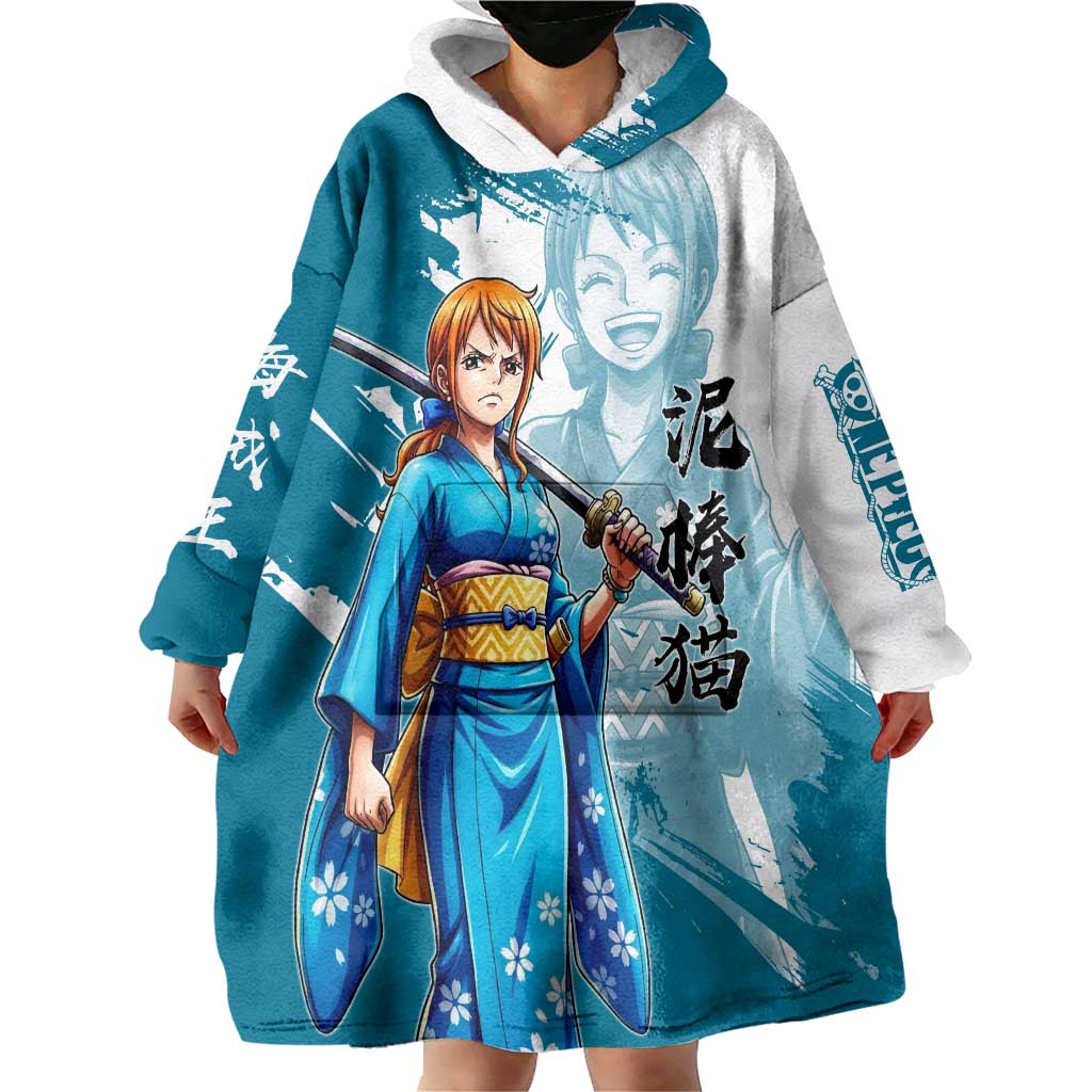 Wano Navigator Nami Wearable Blanket Hoodie Floral Kimono Anime Brush Art