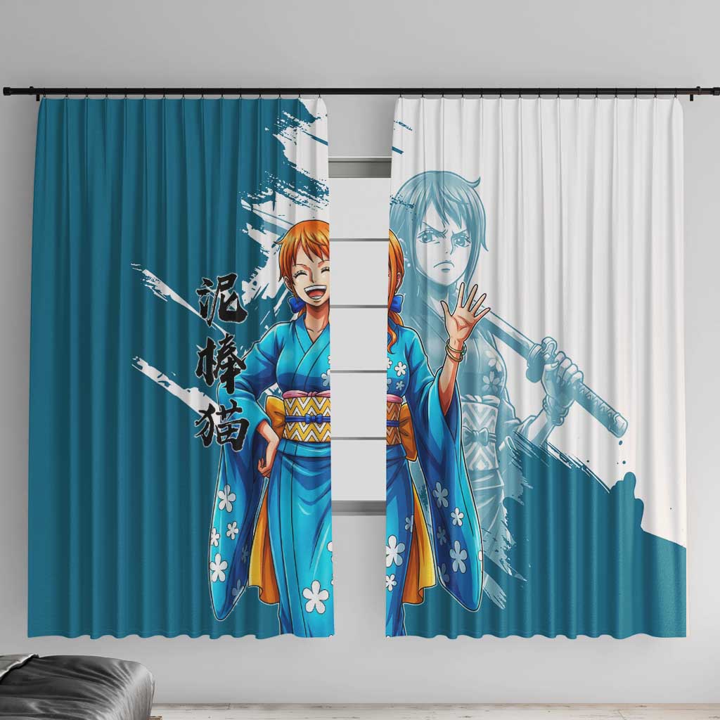 Wano Navigator Nami Window Curtain Floral Kimono Anime Brush Art