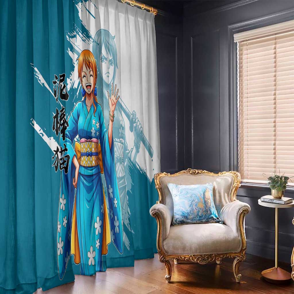 Wano Navigator Nami Window Curtain Floral Kimono Anime Brush Art