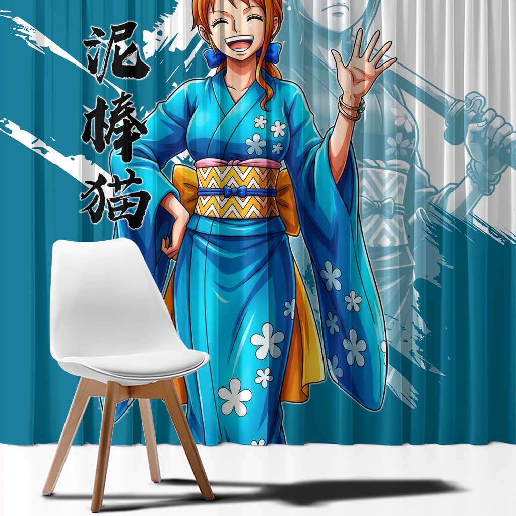 Wano Navigator Nami Window Curtain Floral Kimono Anime Brush Art