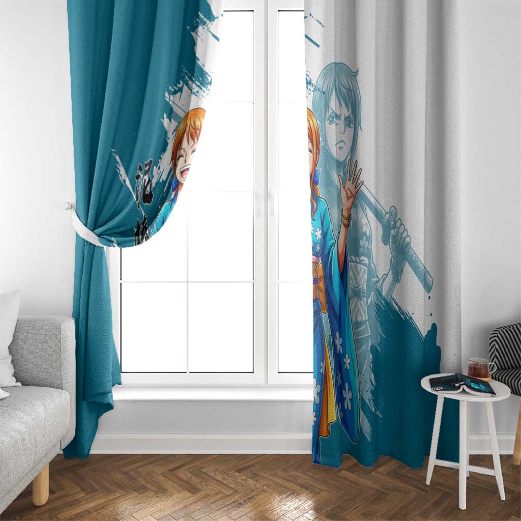 Wano Navigator Nami Window Curtain Floral Kimono Anime Brush Art