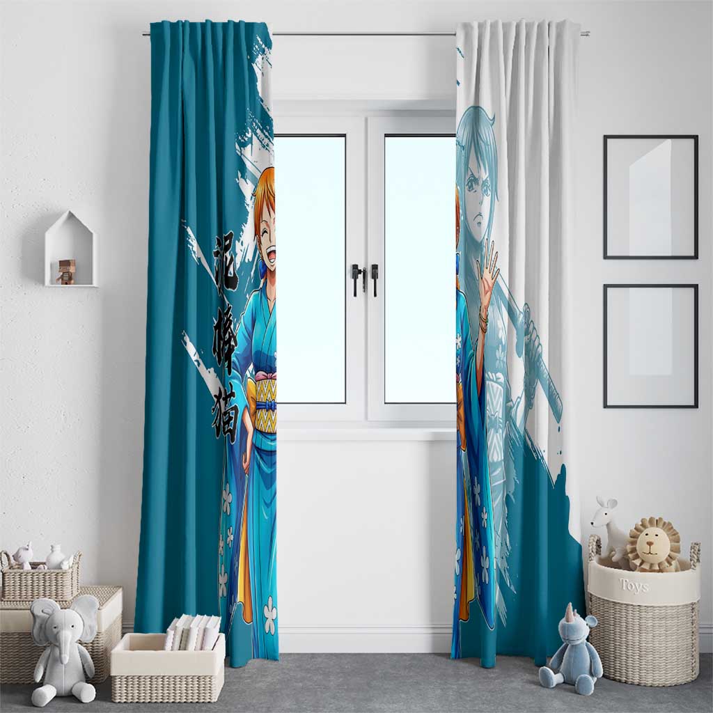 Wano Navigator Nami Window Curtain Floral Kimono Anime Brush Art
