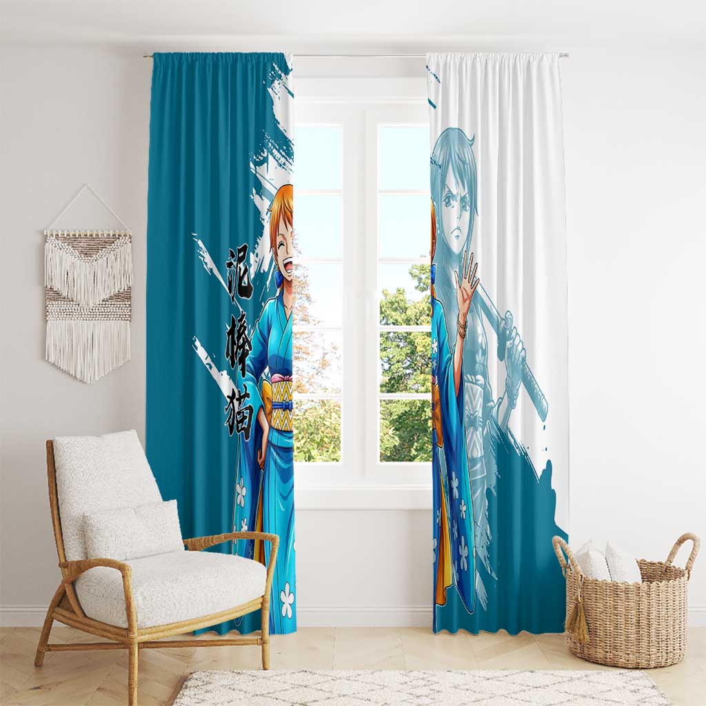 Wano Navigator Nami Window Curtain Floral Kimono Anime Brush Art