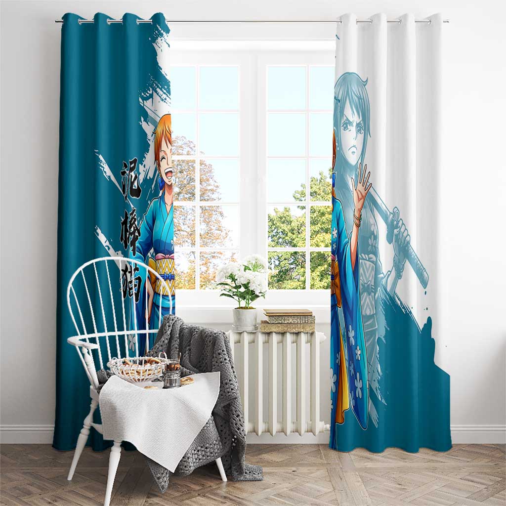 Wano Navigator Nami Window Curtain Floral Kimono Anime Brush Art