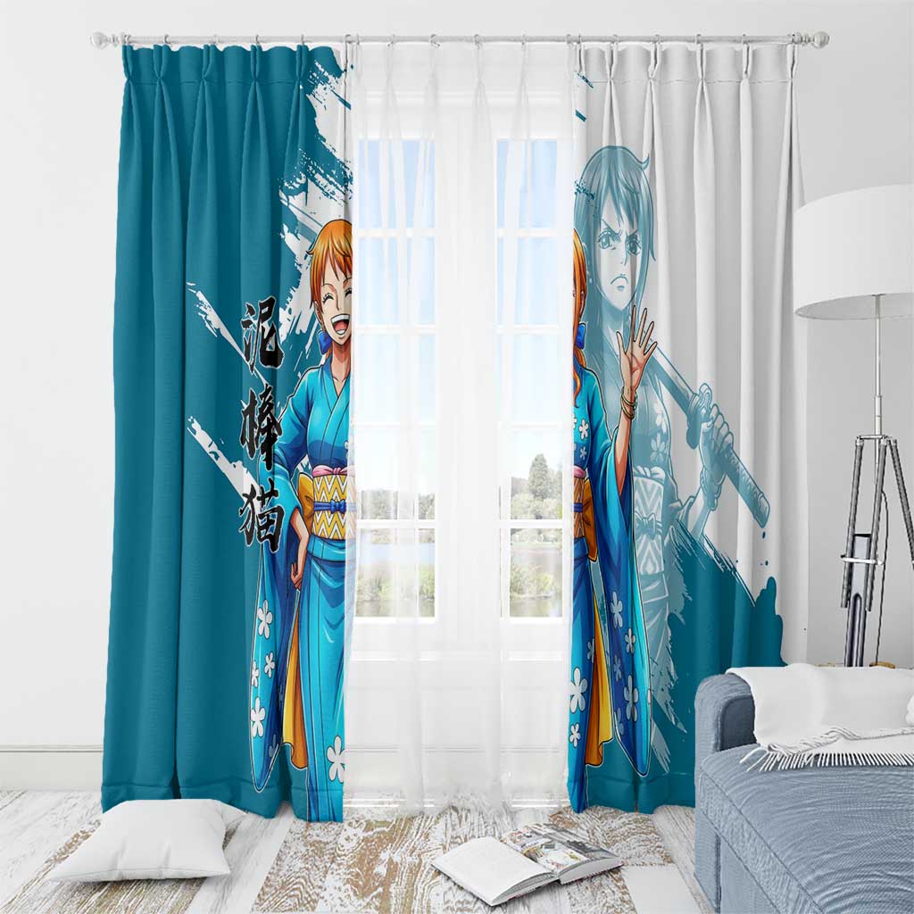 Wano Navigator Nami Window Curtain Floral Kimono Anime Brush Art