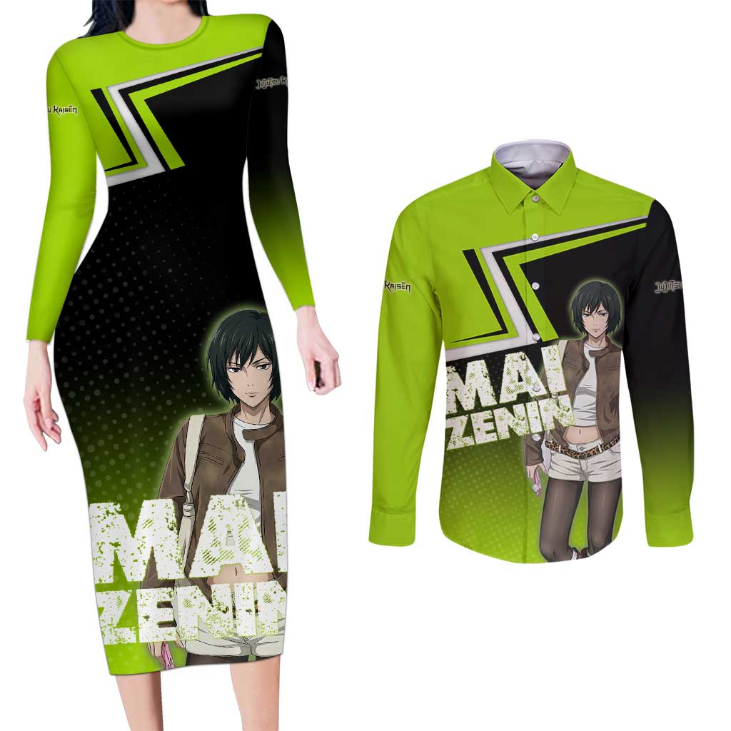 Mai Zenin Couples Matching Long Sleeve Bodycon Dress and Long Sleeve Button Shirt Edgy Urban Anime Style