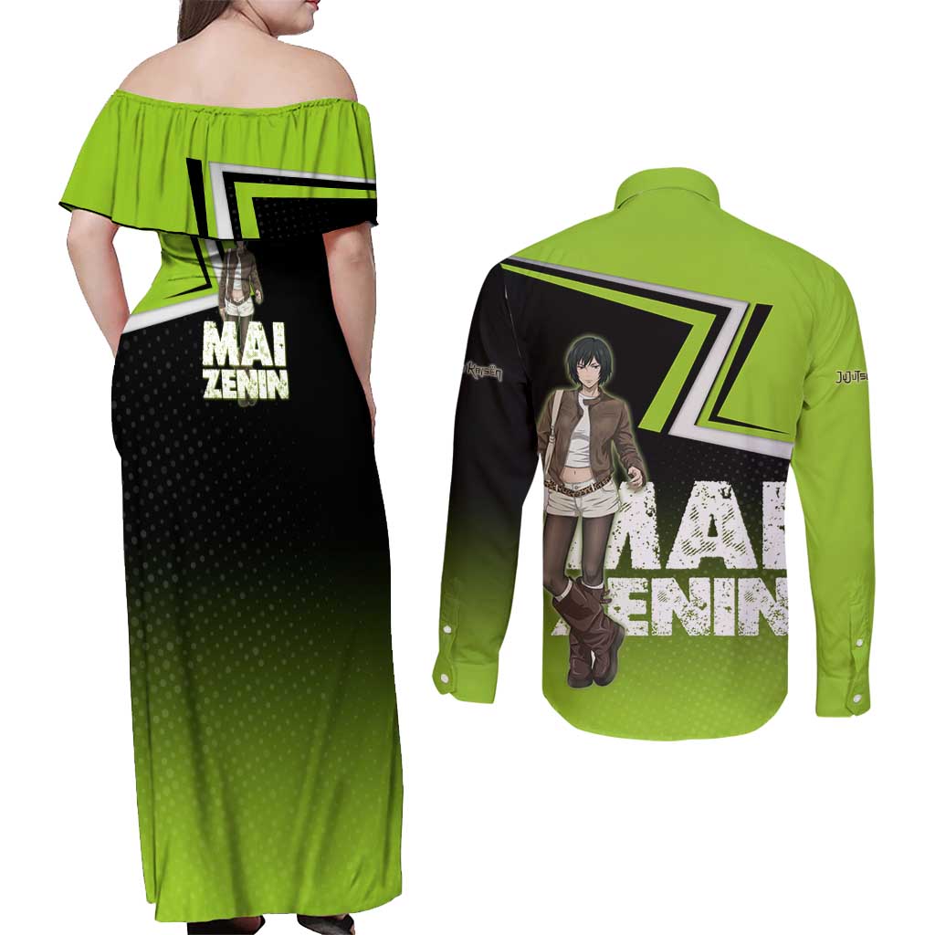 Mai Zenin Couples Matching Off Shoulder Maxi Dress and Long Sleeve Button Shirt Edgy Urban Anime Style
