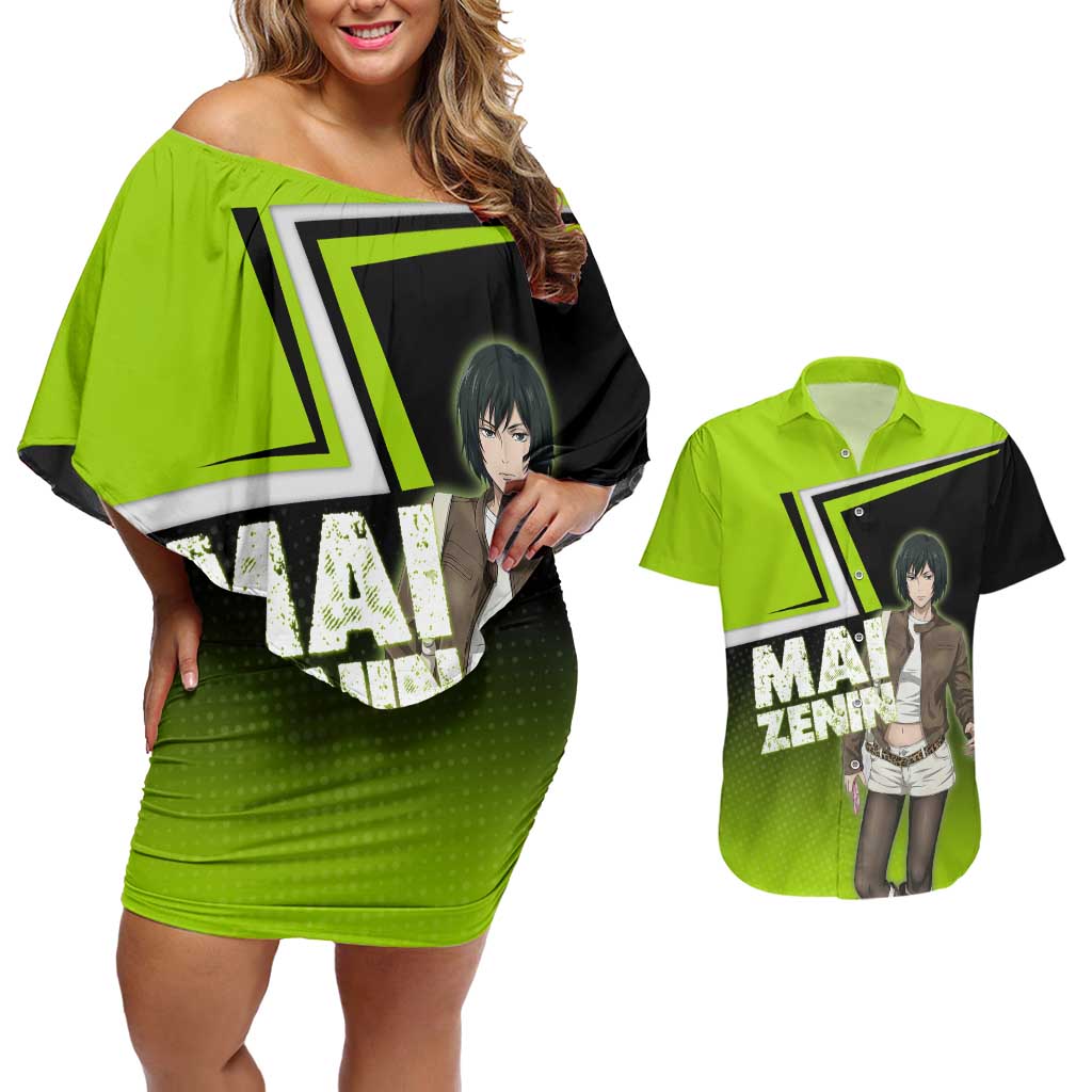 Mai Zenin Couples Matching Off Shoulder Short Dress and Hawaiian Shirt Edgy Urban Anime Style