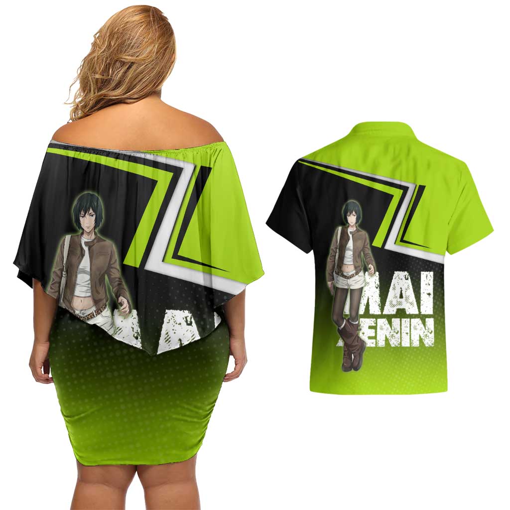 Mai Zenin Couples Matching Off Shoulder Short Dress and Hawaiian Shirt Edgy Urban Anime Style