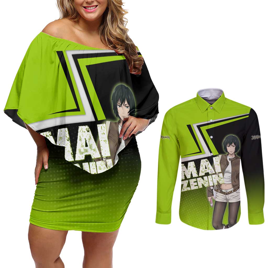 Mai Zenin Couples Matching Off Shoulder Short Dress and Long Sleeve Button Shirt Edgy Urban Anime Style