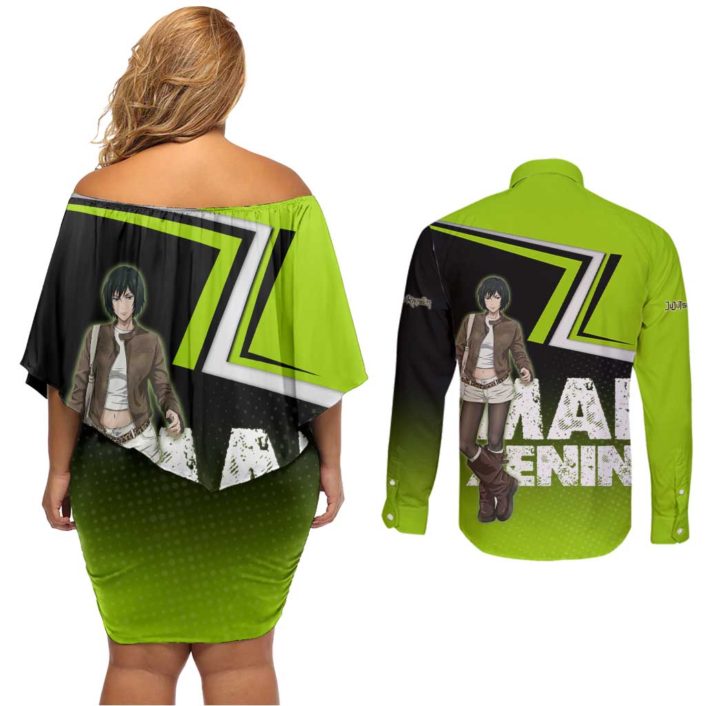 Mai Zenin Couples Matching Off Shoulder Short Dress and Long Sleeve Button Shirt Edgy Urban Anime Style