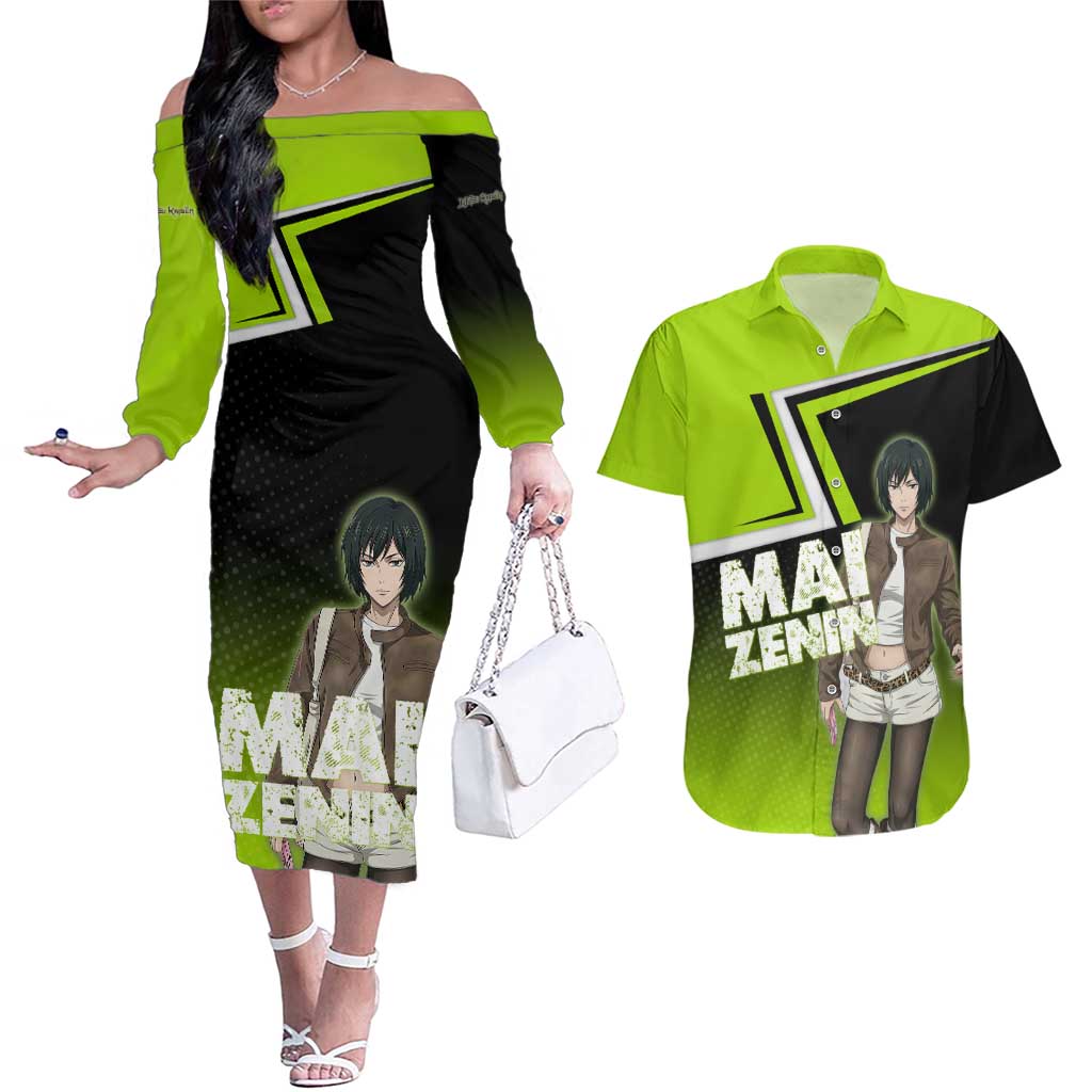 Mai Zenin Couples Matching Off The Shoulder Long Sleeve Dress and Hawaiian Shirt Edgy Urban Anime Style