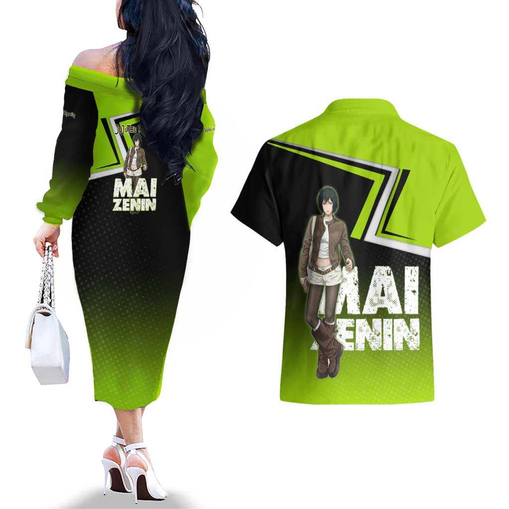 Mai Zenin Couples Matching Off The Shoulder Long Sleeve Dress and Hawaiian Shirt Edgy Urban Anime Style