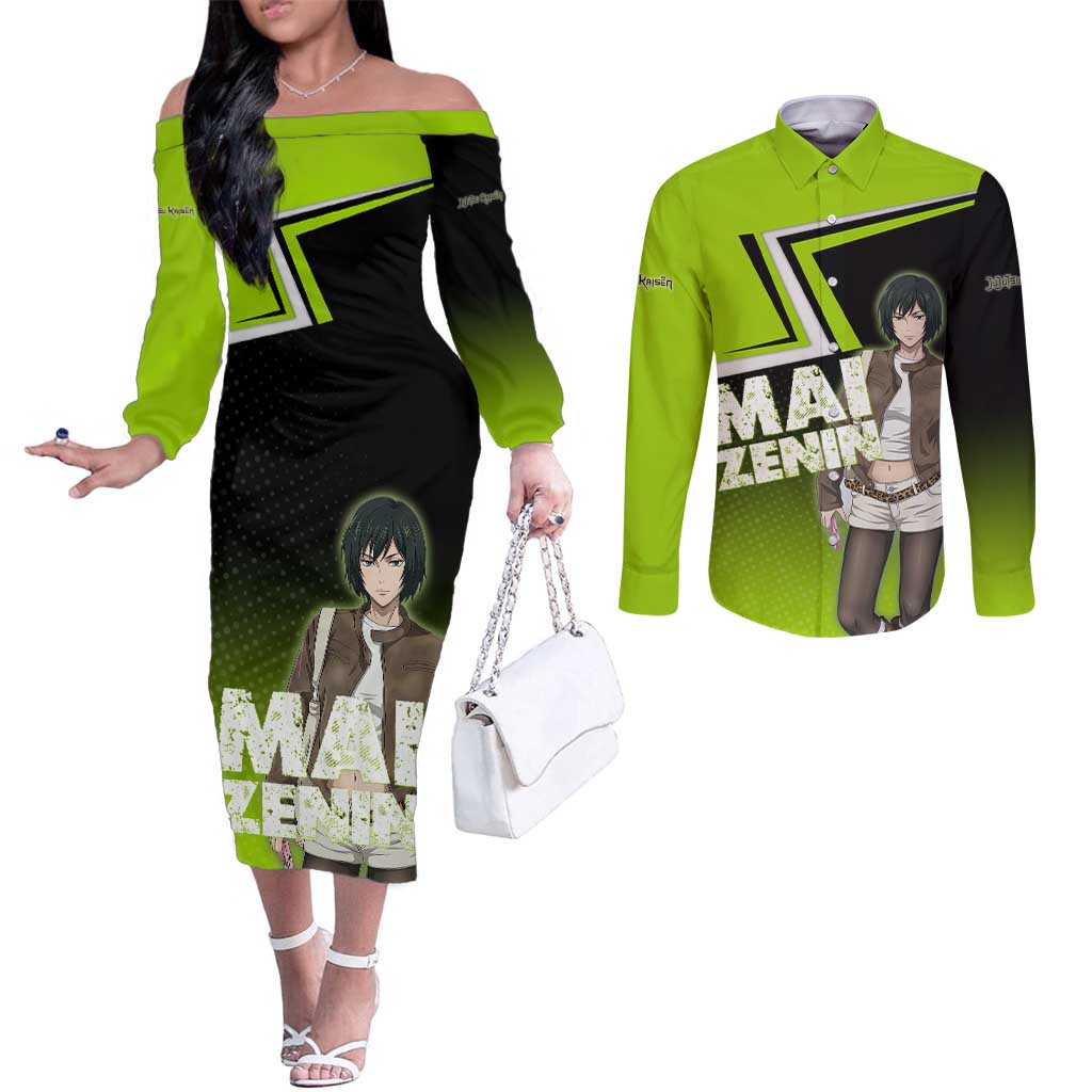 Mai Zenin Couples Matching Off The Shoulder Long Sleeve Dress and Long Sleeve Button Shirt Edgy Urban Anime Style
