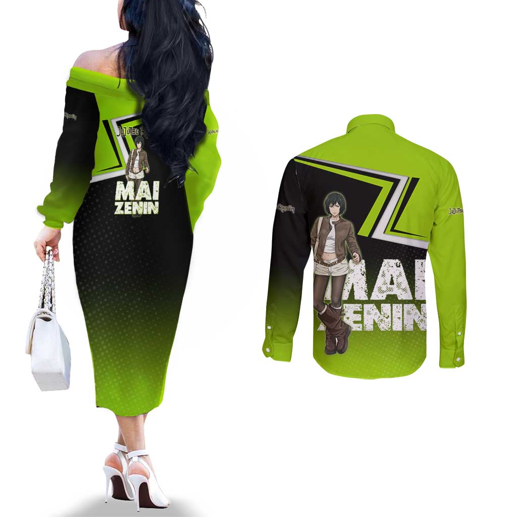 Mai Zenin Couples Matching Off The Shoulder Long Sleeve Dress and Long Sleeve Button Shirt Edgy Urban Anime Style