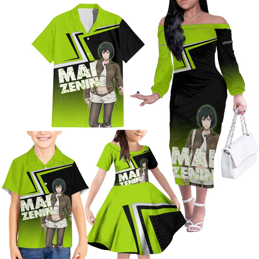 Mai Zenin Family Matching Off The Shoulder Long Sleeve Dress and Hawaiian Shirt Edgy Urban Anime Style