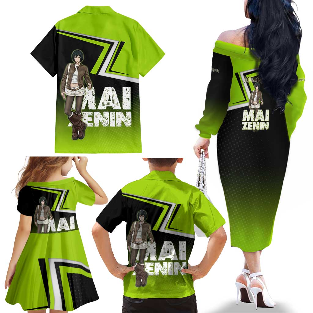 Mai Zenin Family Matching Off The Shoulder Long Sleeve Dress and Hawaiian Shirt Edgy Urban Anime Style