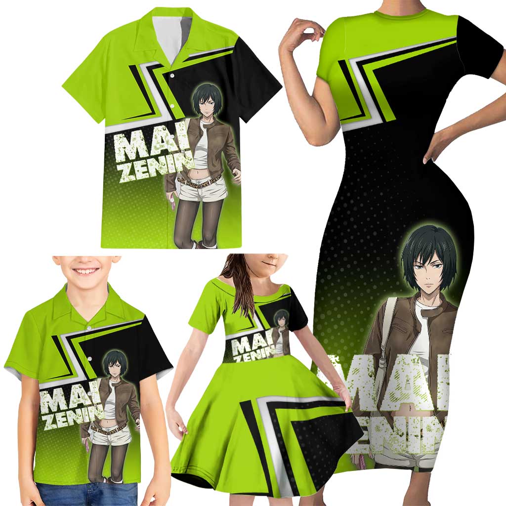 Mai Zenin Family Matching Short Sleeve Bodycon Dress and Hawaiian Shirt Edgy Urban Anime Style