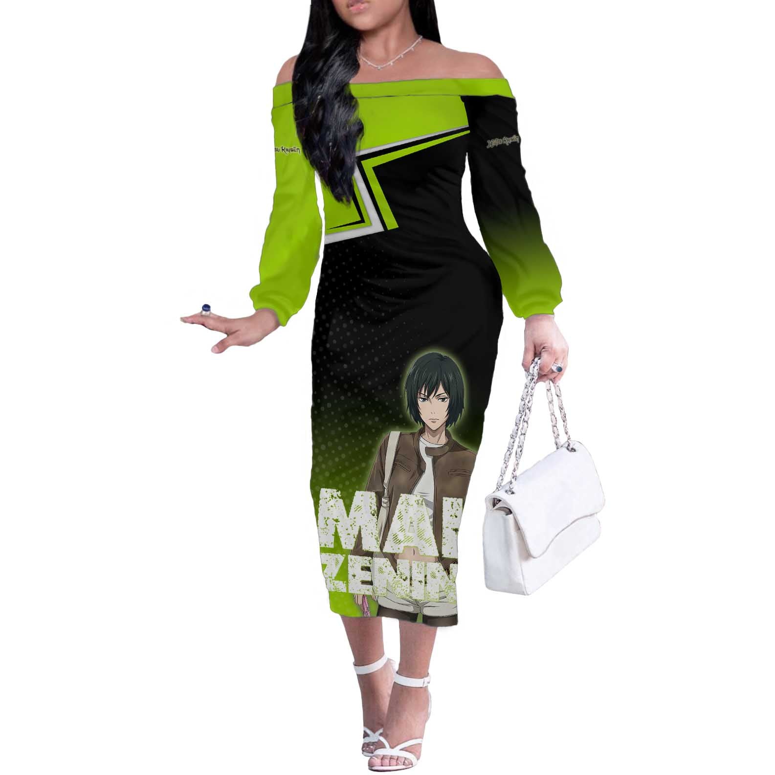 Mai Zenin Off The Shoulder Long Sleeve Dress Edgy Urban Anime Style
