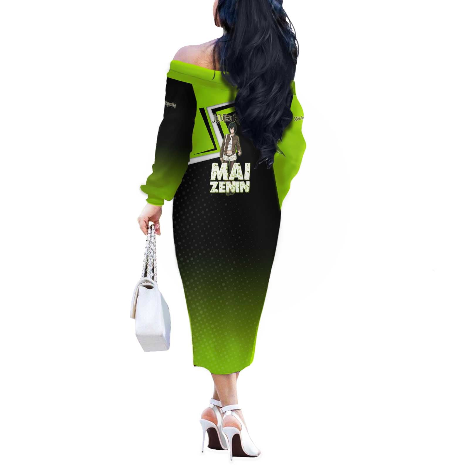 Mai Zenin Off The Shoulder Long Sleeve Dress Edgy Urban Anime Style