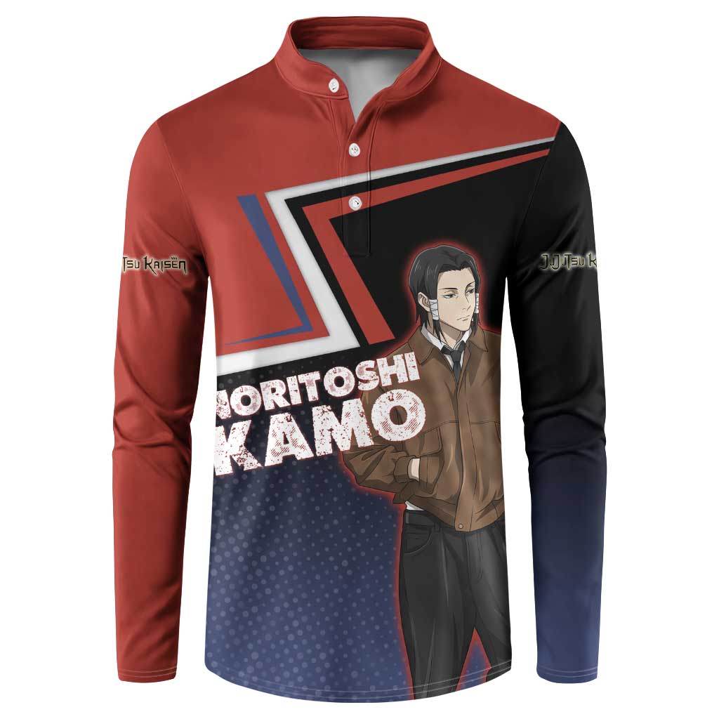 Noritoshi Kamo Button Sweatshirt Red and Navy Anime Style