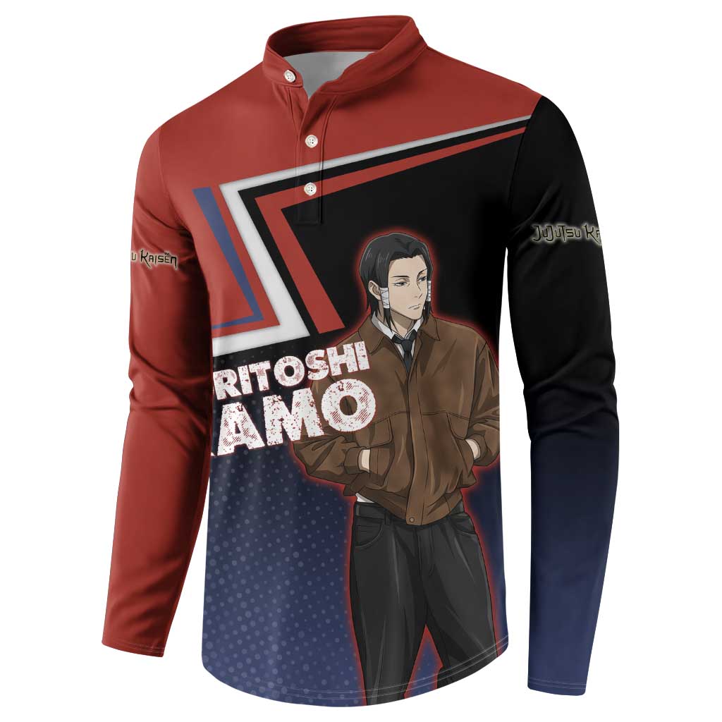 Noritoshi Kamo Button Sweatshirt Red and Navy Anime Style
