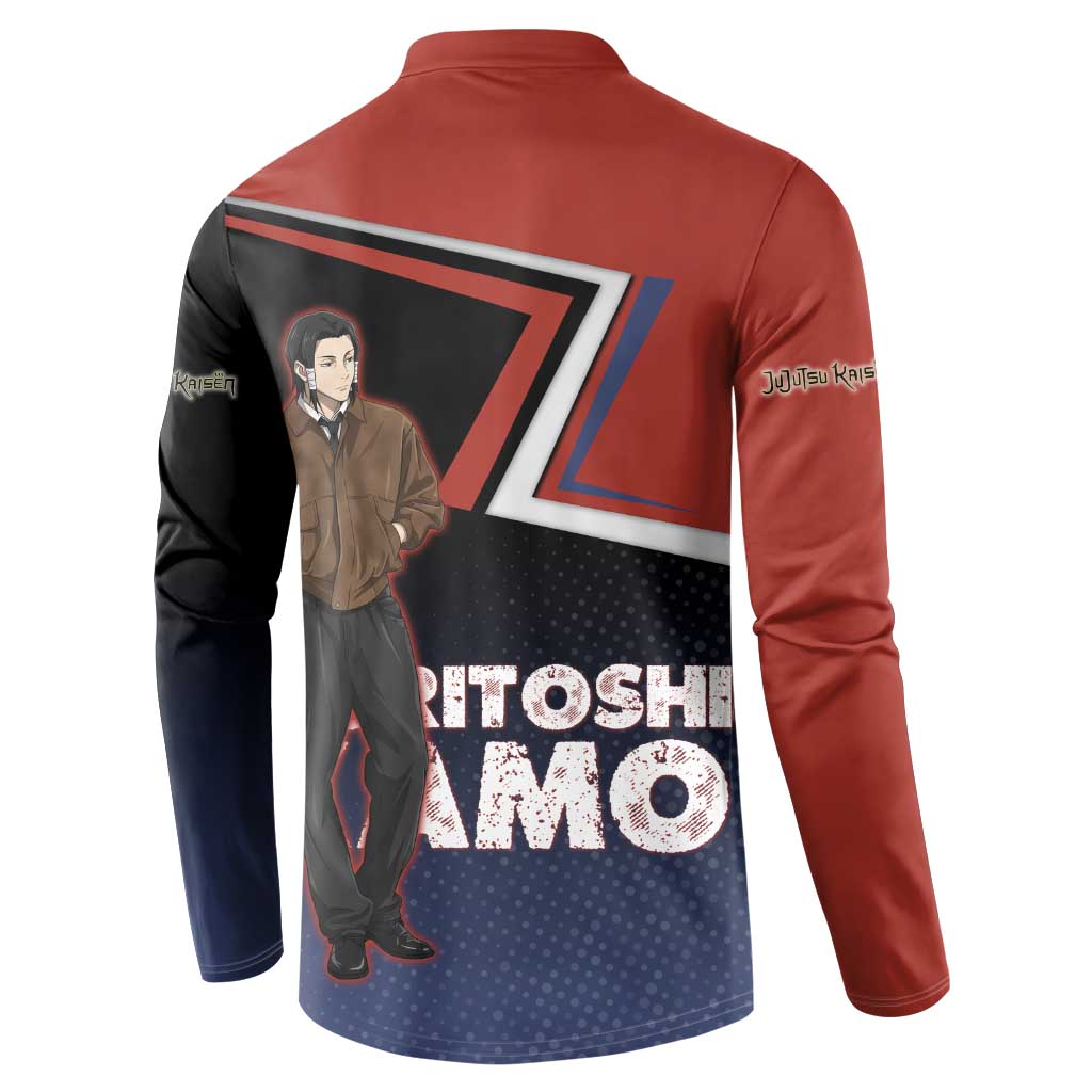 Noritoshi Kamo Button Sweatshirt Red and Navy Anime Style