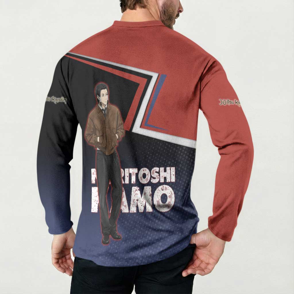 Noritoshi Kamo Button Sweatshirt Red and Navy Anime Style