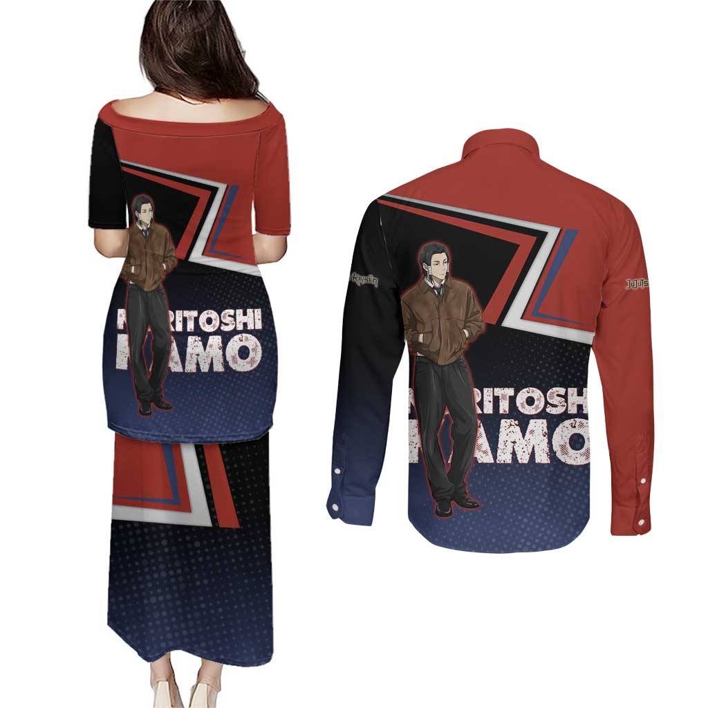 Noritoshi Kamo Couples Matching Puletasi and Long Sleeve Button Shirt Red and Navy Anime Style