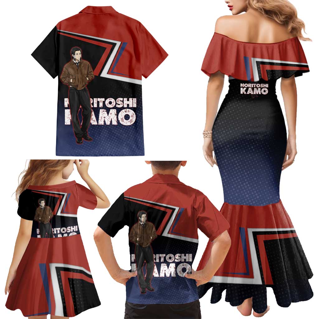 Noritoshi Kamo Family Matching Mermaid Dress and Hawaiian Shirt Red and Navy Anime Style